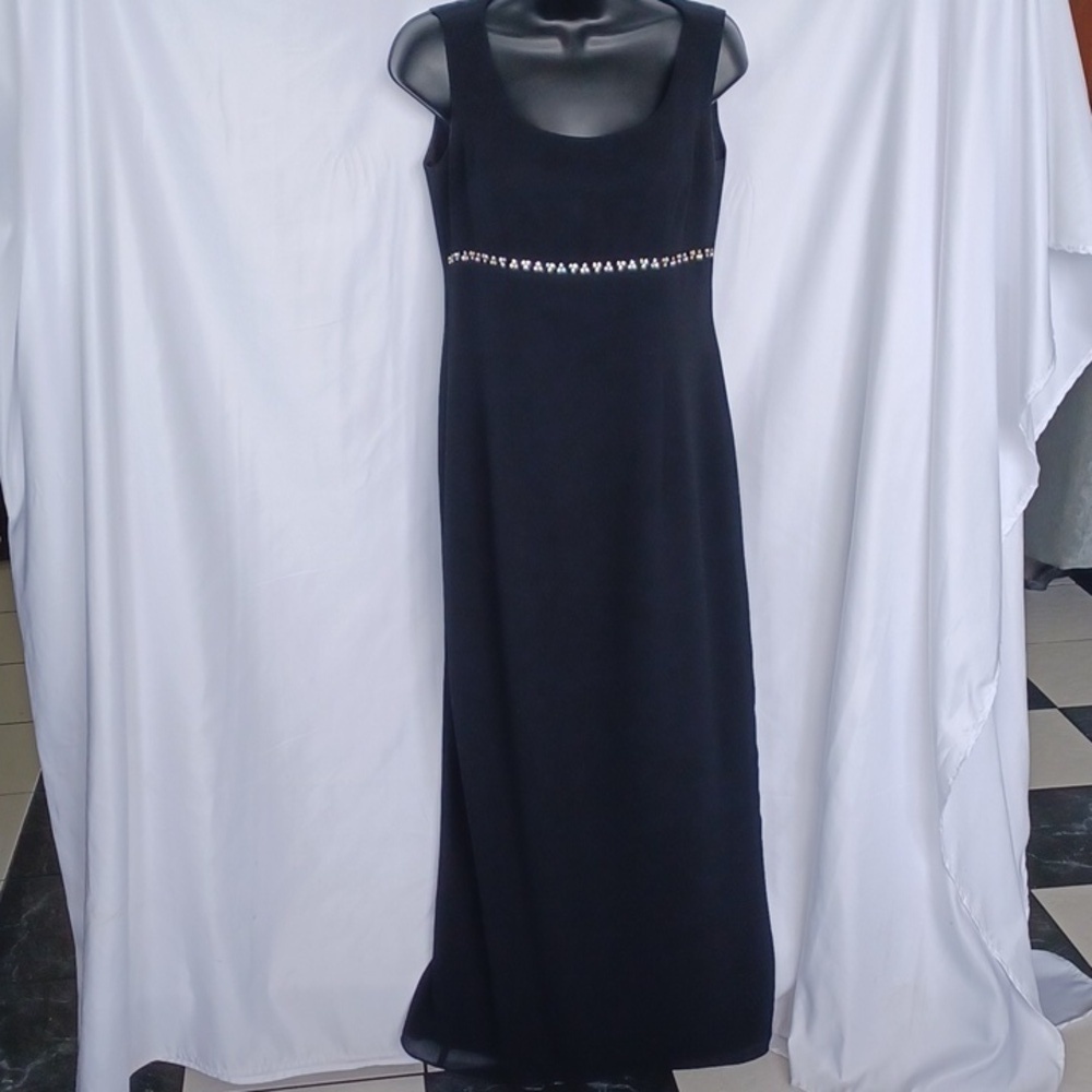 Vintage After Dark dress, black, empire waist, rhinestones